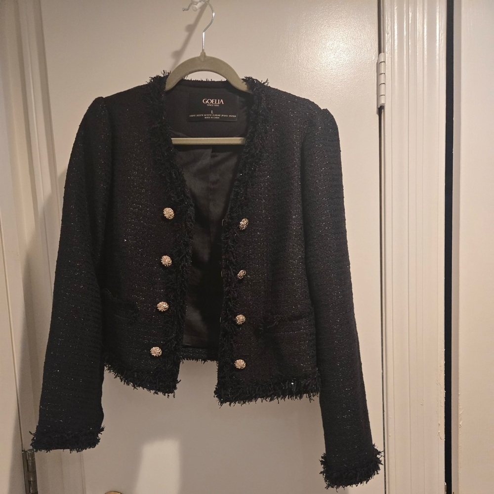 Elegant Black Tweed Women's Blazer